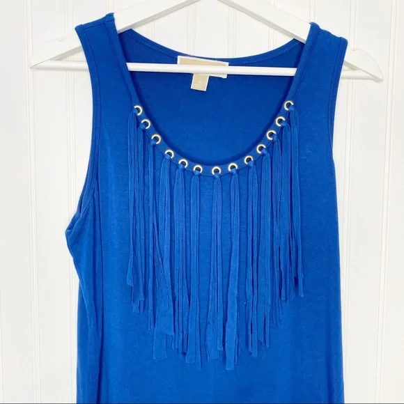 MICHAEL KORS Blue Tank Top with Fringe & Rivets, M - Picture 3 of 16